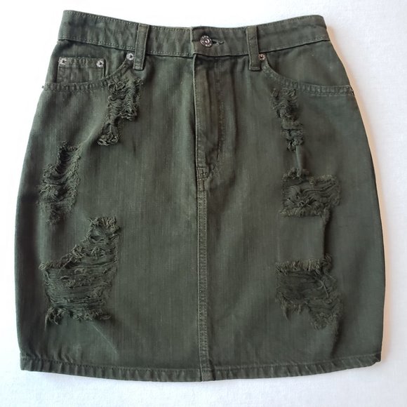 Carmar Denim - NWT jean skirt Carmar LF Olive Denim Distressed Skirt Short size 28